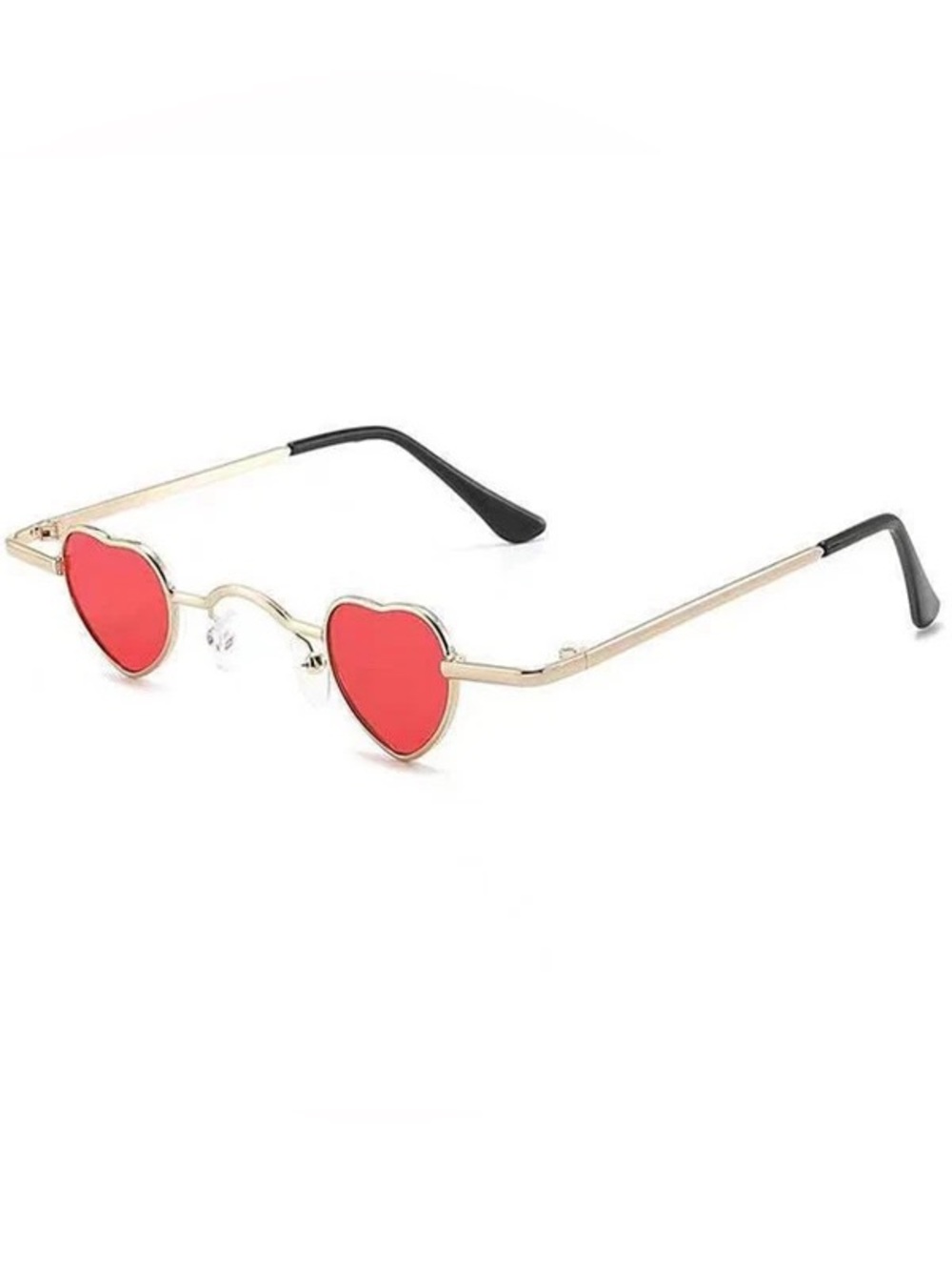 Mini heart shaped red lens sunglasses gold metal NEW retro look